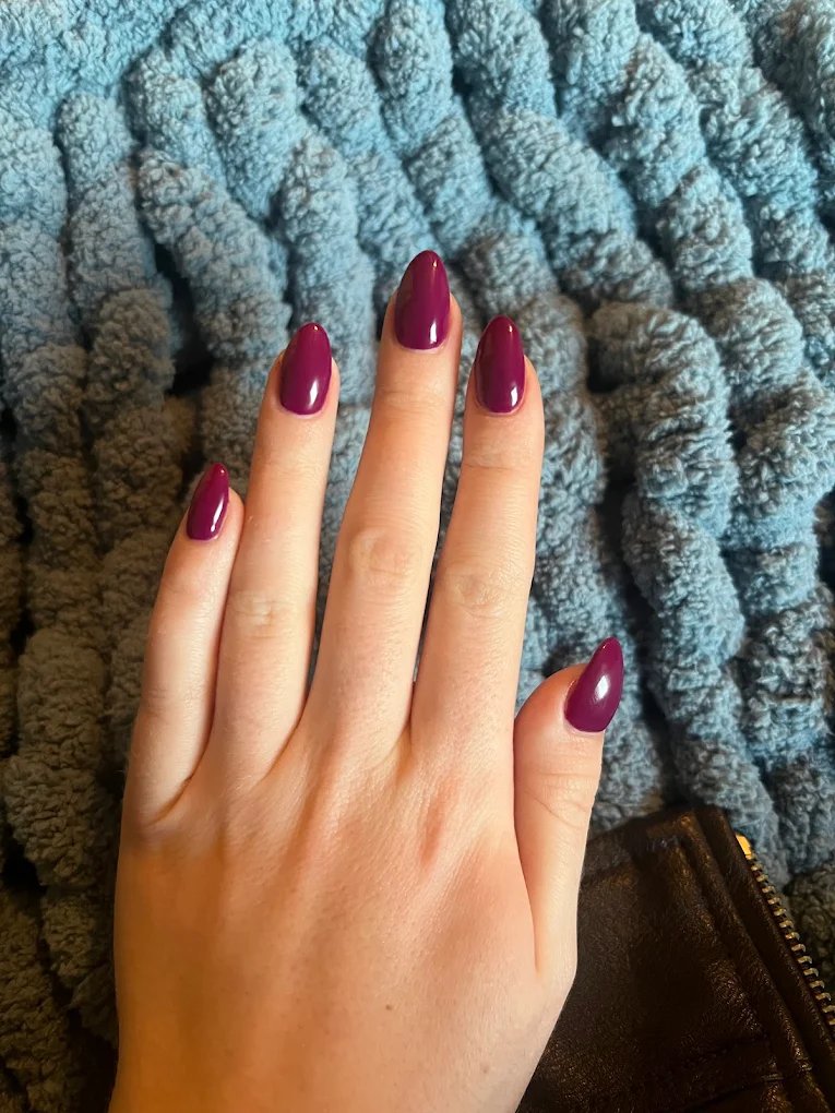Glossy berry-colored almond nails
