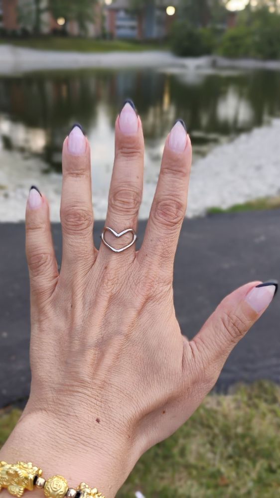 Sheer pink nails with dark French tips