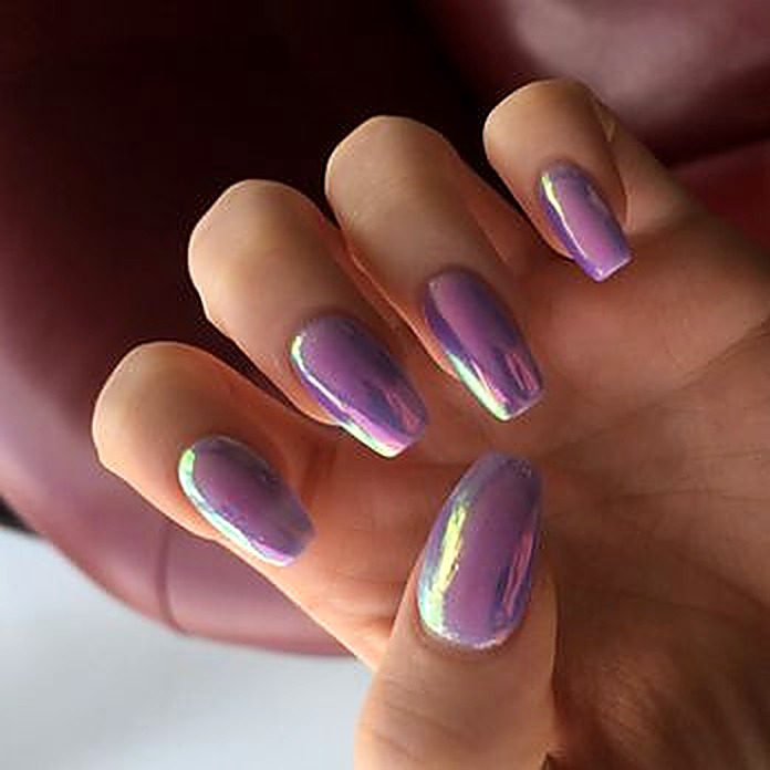 Iridescent purple chrome nails